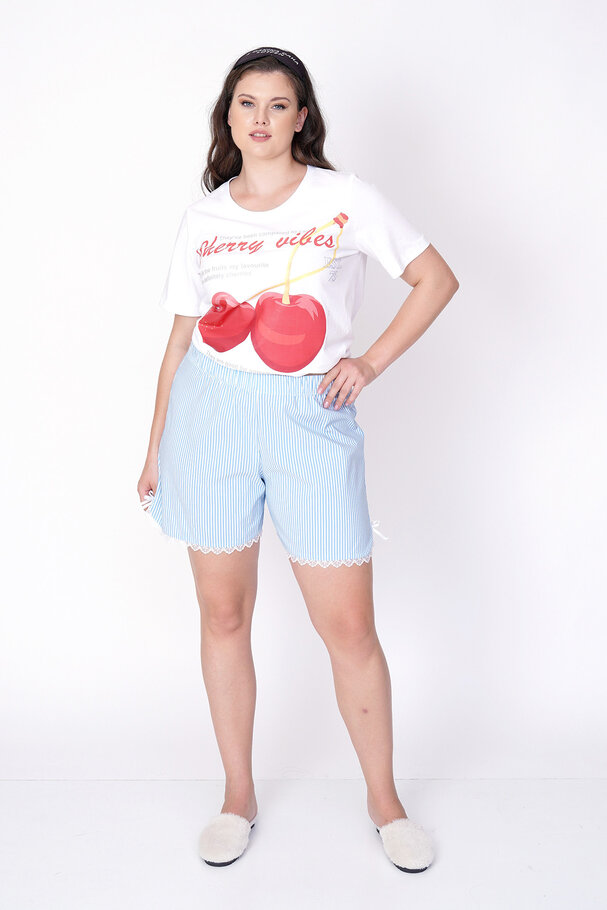 CHERRY PRINT STRIPED SHORTS PYJAMA SET