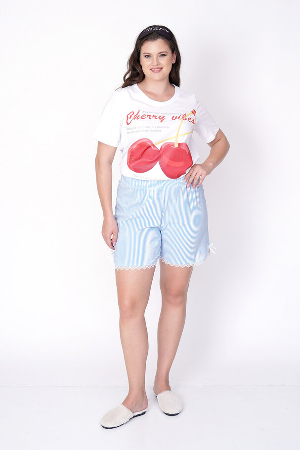 CHERRY PRINT STRIPED SHORTS PYJAMA SET
