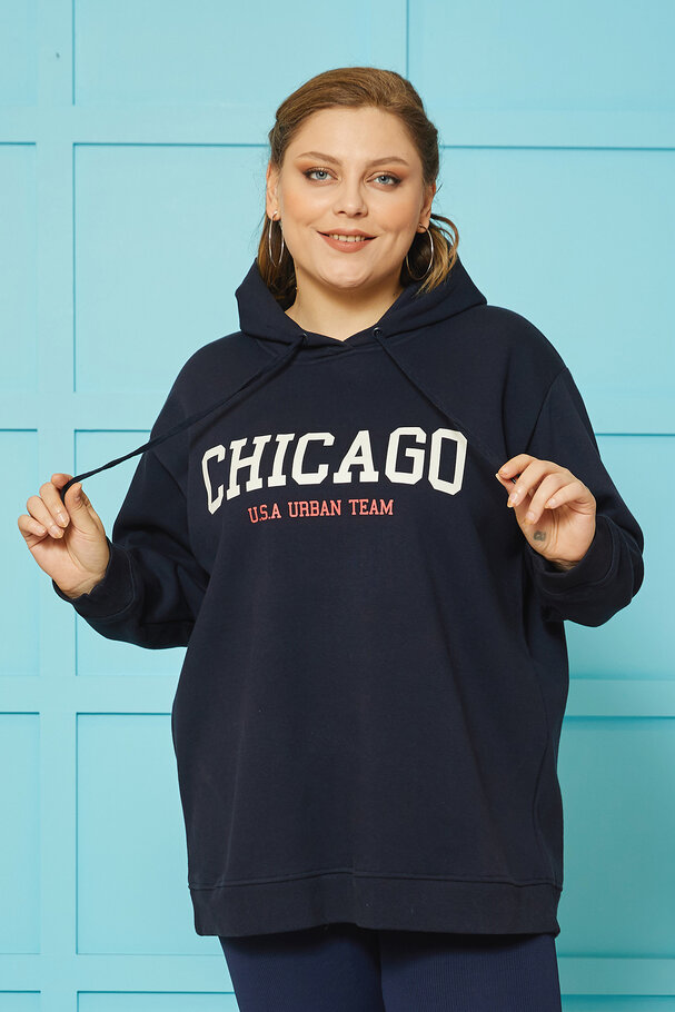 CHİCAGO BASKILI KAPÜŞONLU SWEATSHIRT