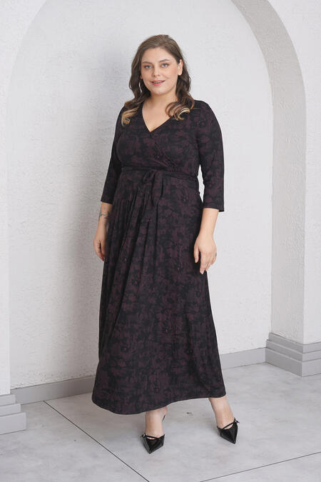 Büyük Moda - ÇİÇEK DESENLİ KRUVAZE YAKA MİDİ BOY WRAP ELBİSE Büyük Moda - ÇİÇEK DESENLİ KRUVAZE YAKA MİDİ BOY WRAP ELBİSE