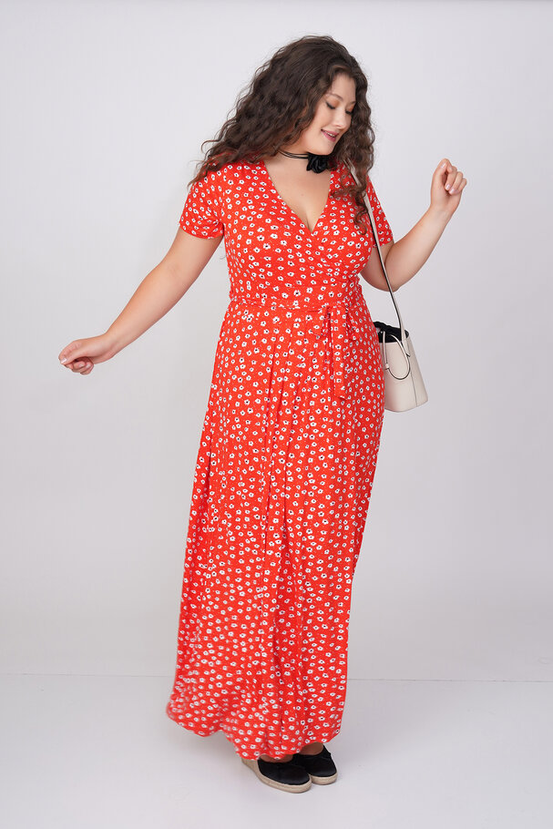 ÇİÇEK DESENLİ KRUVAZE YAKA WRAP ELBİSE