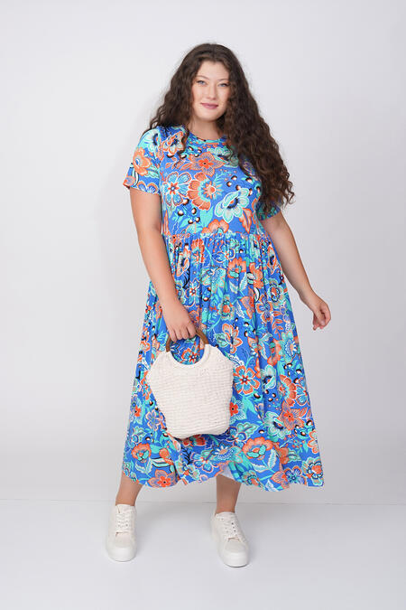 Büyük Moda - ÇİÇEK DESENLİ MİDİ ELBİSE Büyük Moda - ÇİÇEK DESENLİ MİDİ ELBİSE