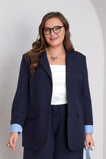 Büyük Moda - ÇİZGİLİ POPLİN DETAYLI BLAZER CEKET Büyük Moda - ÇİZGİLİ POPLİN DETAYLI BLAZER CEKET