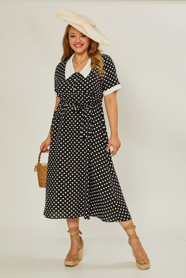 CONTRAST COLLAR POLKA DOT DRESS