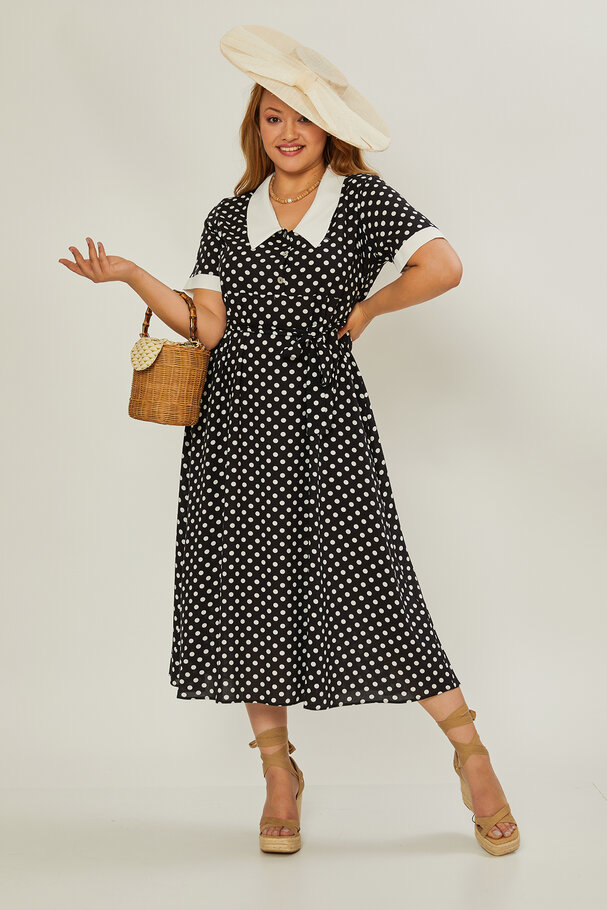 CONTRAST COLLAR POLKA DOT DRESS