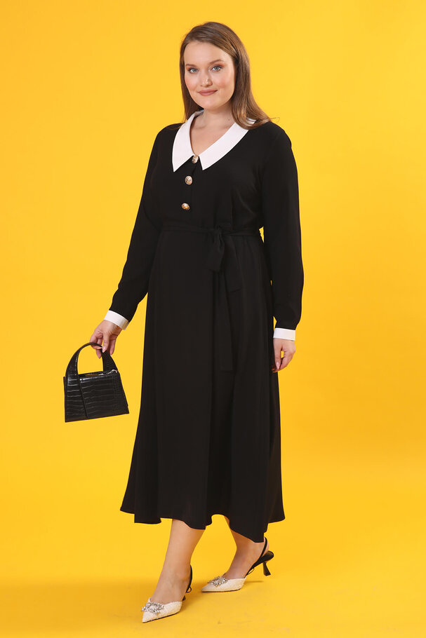 CONTRAST COLLAR VINTAGE DRESS