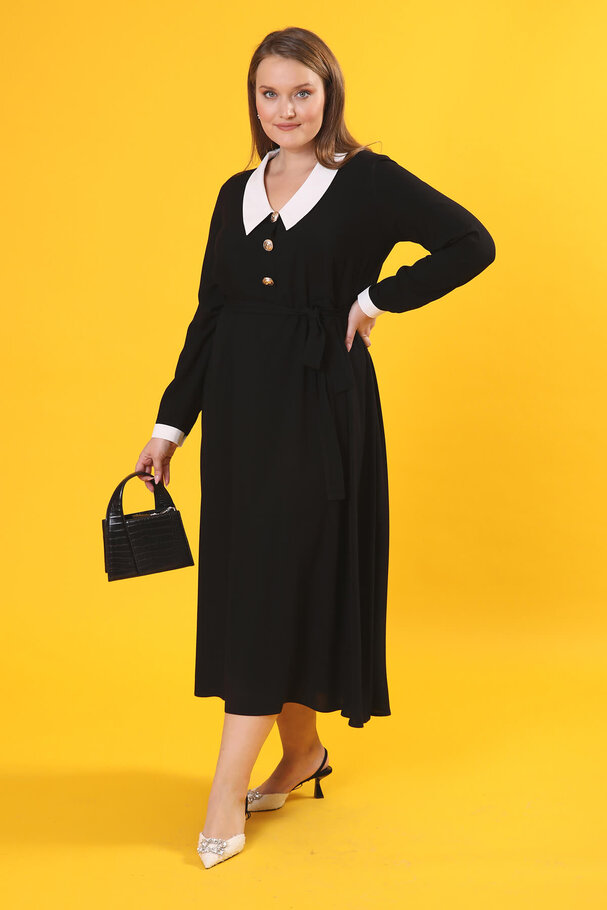 CONTRAST COLLAR VINTAGE DRESS