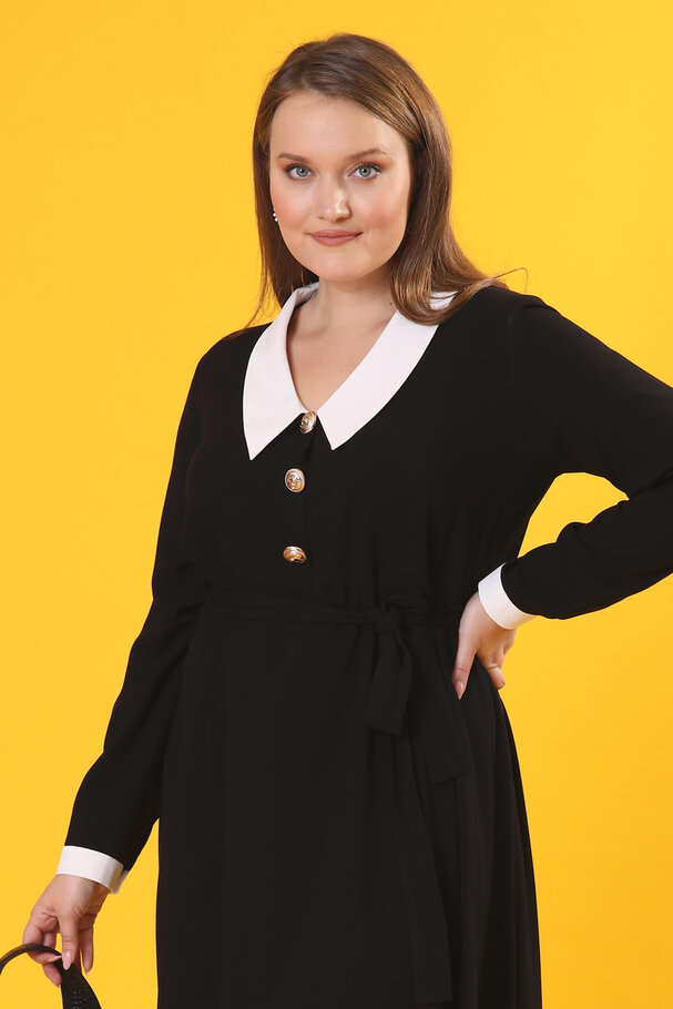 CONTRAST COLLAR VINTAGE DRESS