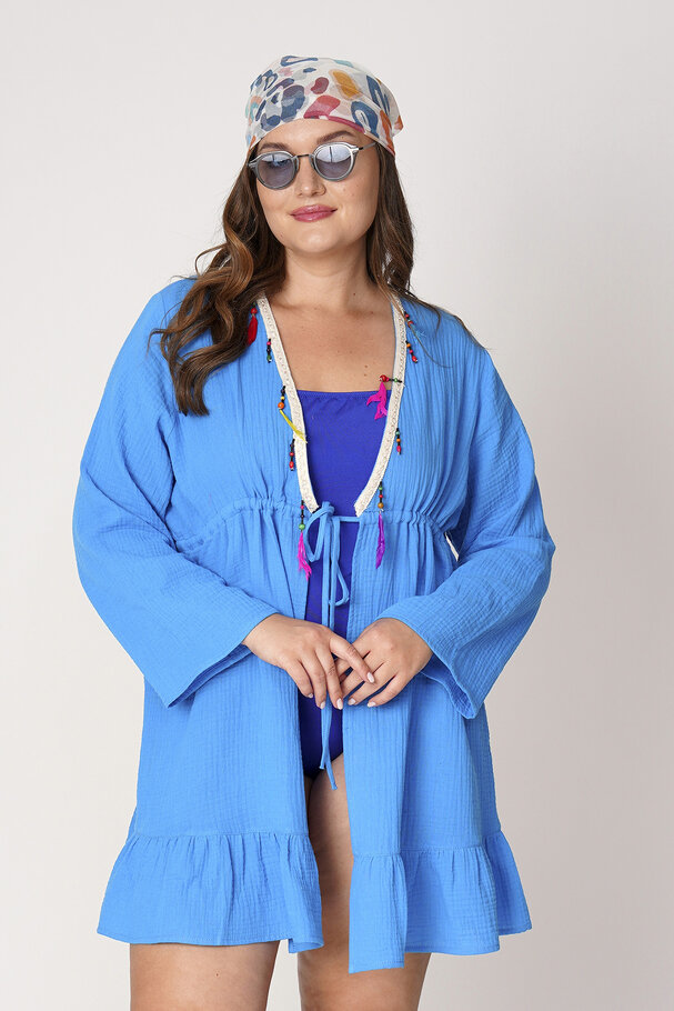 COTTON PAREO WITH COLORFUL FEATHERS