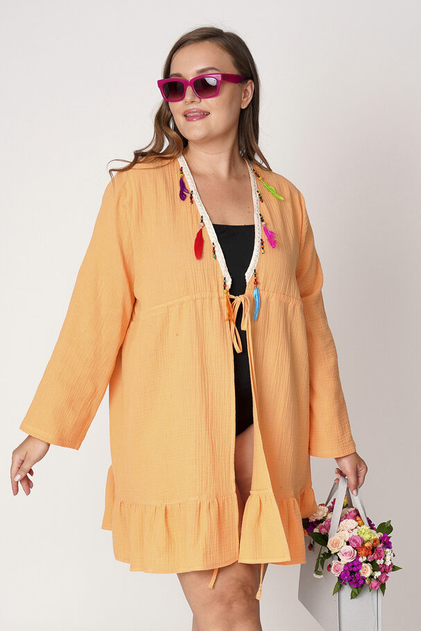 COTTON PAREO WITH COLORFUL FEATHERS