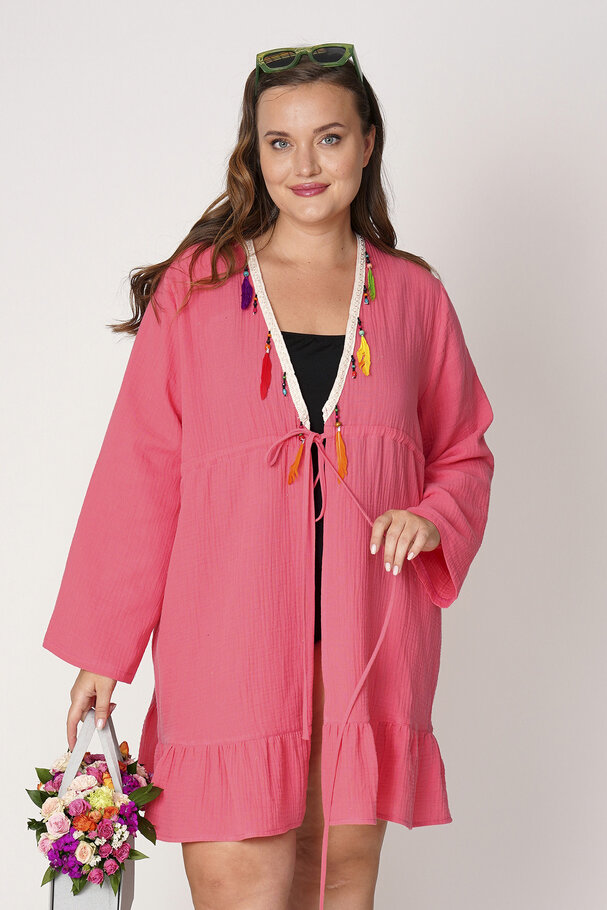 COTTON PAREO WITH COLORFUL FEATHERS