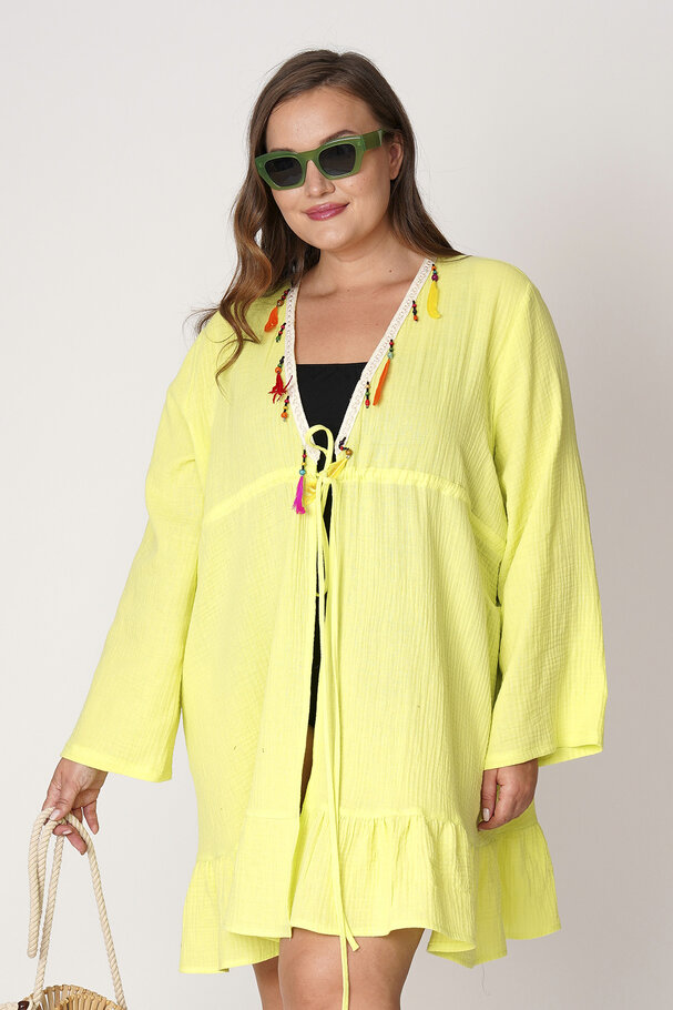 COTTON PAREO WITH COLORFUL FEATHERS