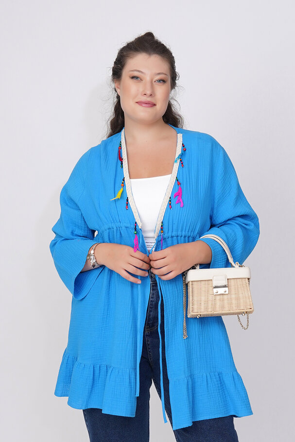 COTTON PAREO WITH COLORFUL FEATHERS