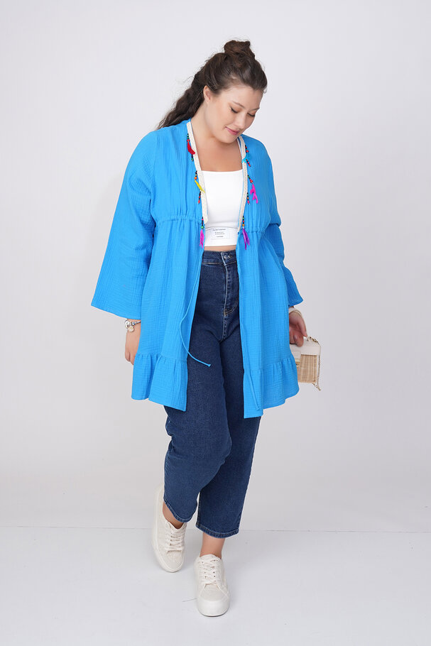 COTTON PAREO WITH COLORFUL FEATHERS