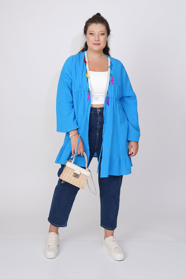 COTTON PAREO WITH COLORFUL FEATHERS