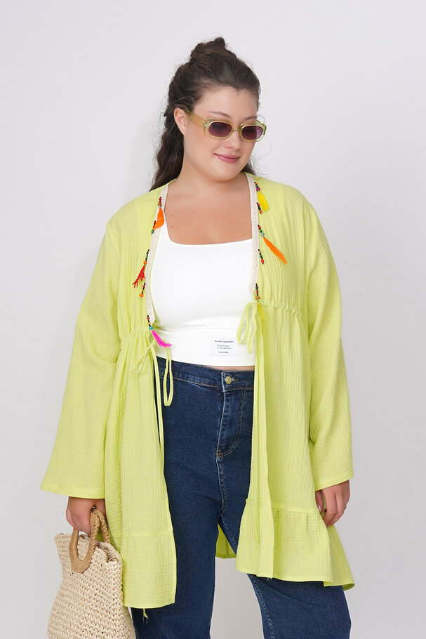 COTTON PAREO WITH COLORFUL FEATHERS