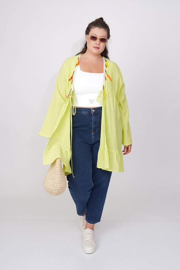 COTTON PAREO WITH COLORFUL FEATHERS