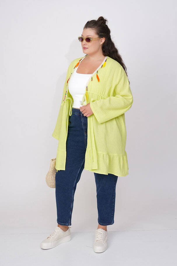 COTTON PAREO WITH COLORFUL FEATHERS
