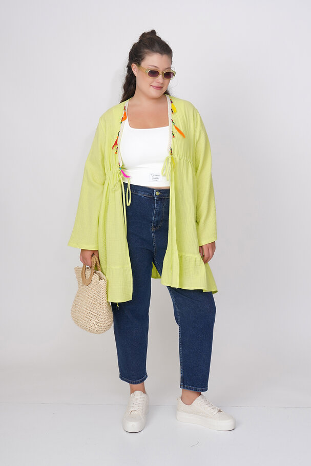 COTTON PAREO WITH COLORFUL FEATHERS