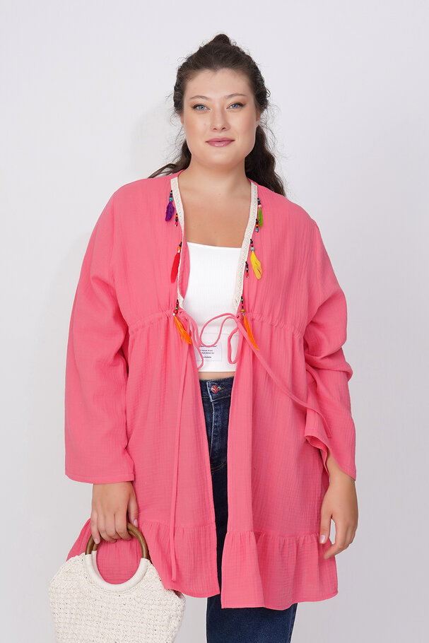 COTTON PAREO WITH COLORFUL FEATHERS