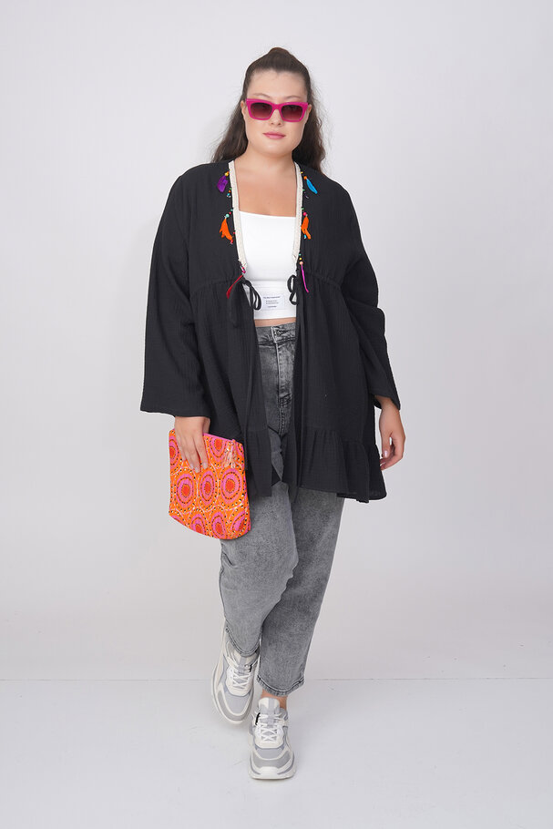 COTTON PAREO WITH COLORFUL FEATHERS