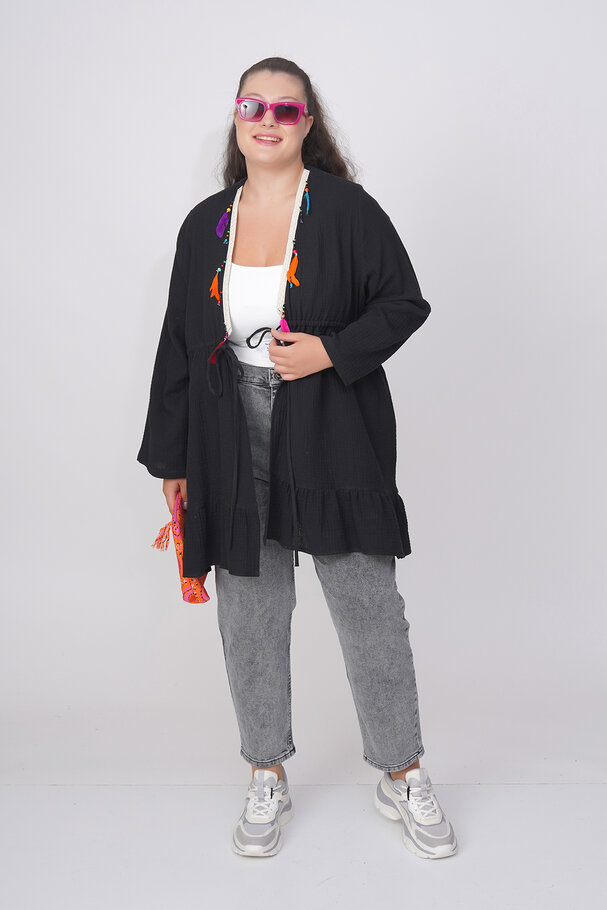 COTTON PAREO WITH COLORFUL FEATHERS
