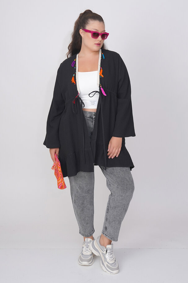 COTTON PAREO WITH COLORFUL FEATHERS