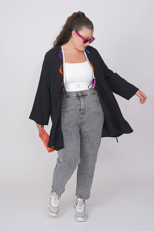 COTTON PAREO WITH COLORFUL FEATHERS