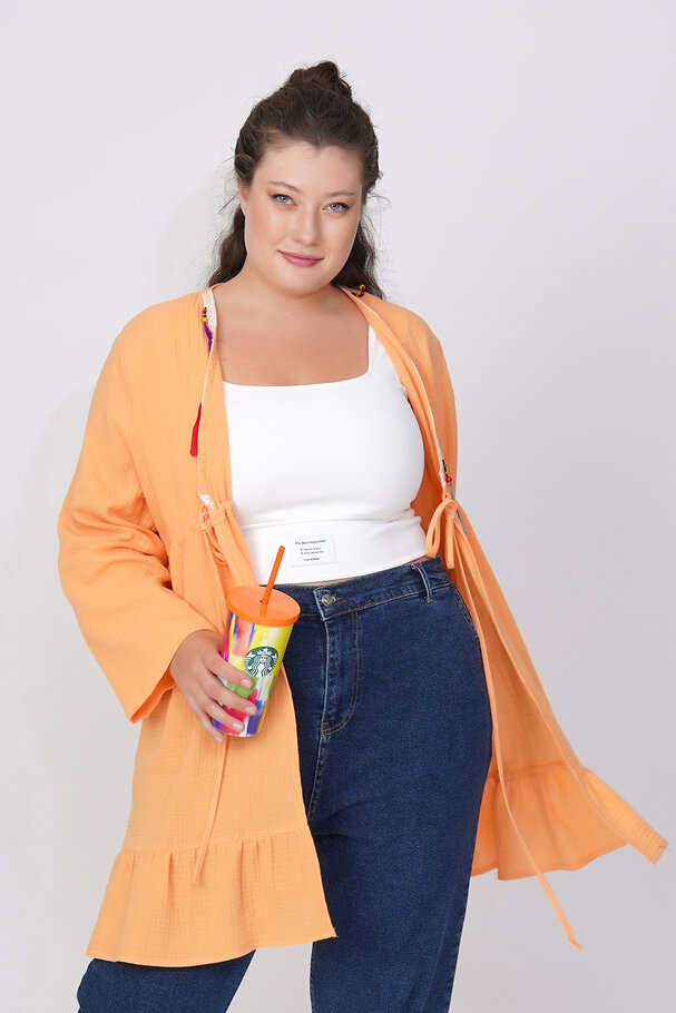 COTTON PAREO WITH COLORFUL FEATHERS