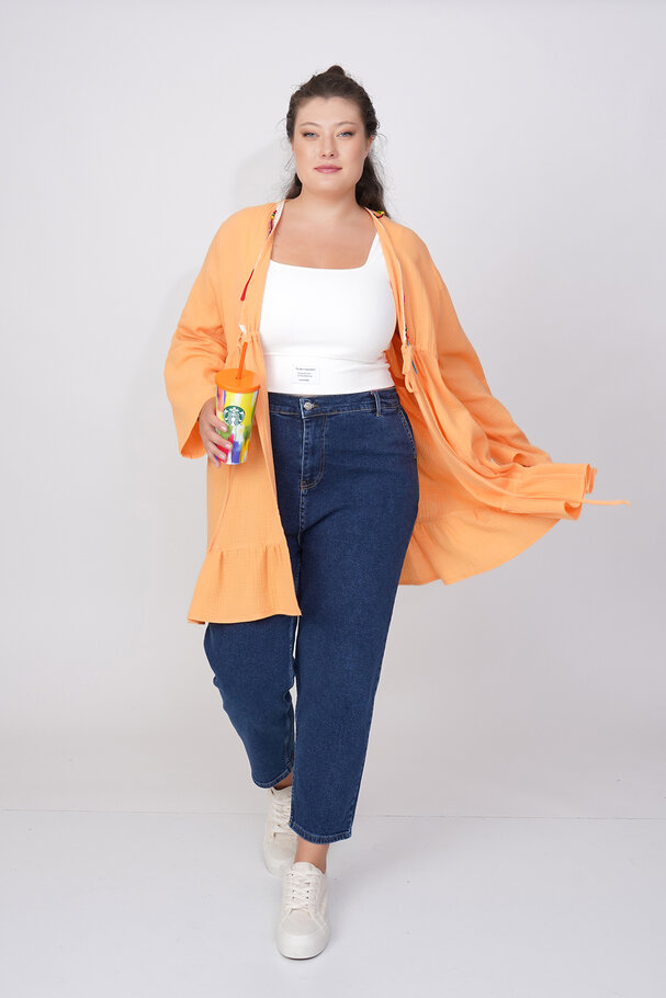 COTTON PAREO WITH COLORFUL FEATHERS