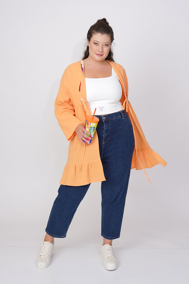 COTTON PAREO WITH COLORFUL FEATHERS