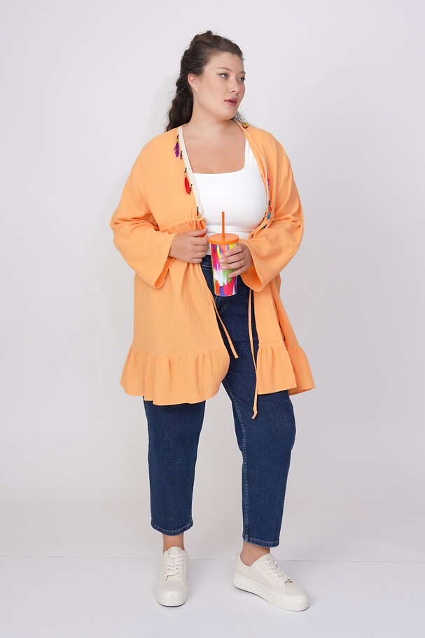 COTTON PAREO WITH COLORFUL FEATHERS