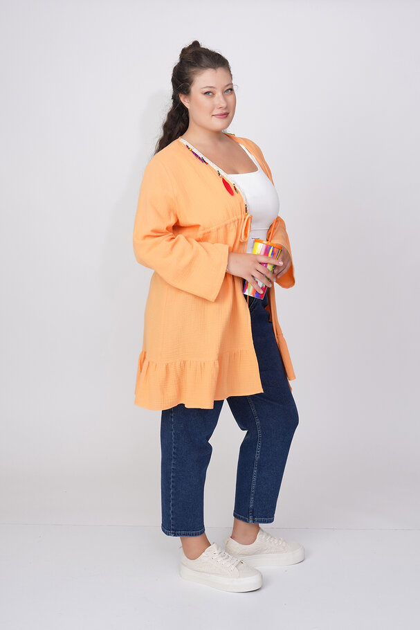 COTTON PAREO WITH COLORFUL FEATHERS