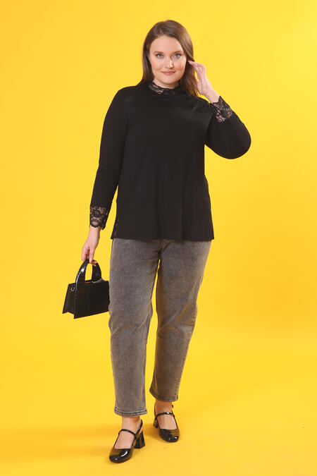 Büyük Moda - DANTEL DETAYLI DİK YAKA BODY (1)