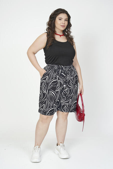 54723 - DESENLİ KONTRAST RENKLİ VİSKOZ ŞORT