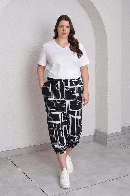 54692 - DESENLİ PAÇASI LASTİKLİ PENYE PANTOLON