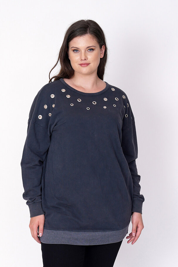 EYELET AND BACK CUT-OUT SWEATSHIRT