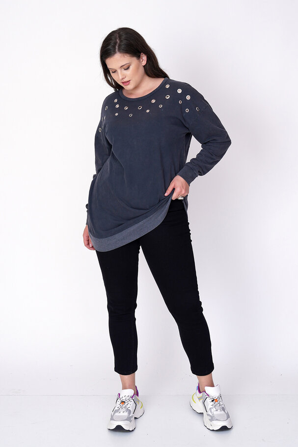 EYELET AND BACK CUT-OUT SWEATSHIRT