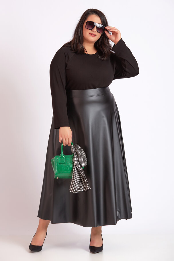 FAUX LEATHER FLARED LONG SKIRT