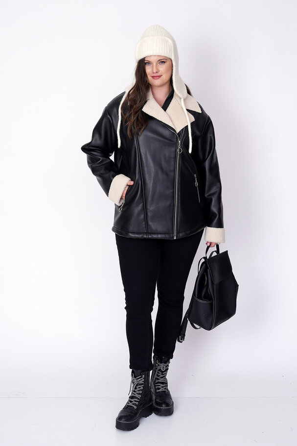 FAUX LEATHER JACKET WITH SHEARLING LINING
