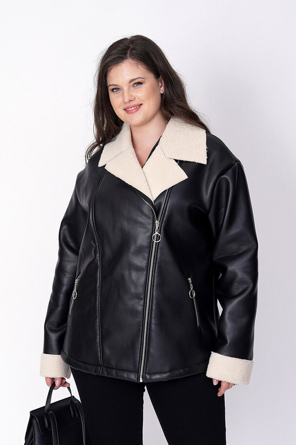 FAUX LEATHER JACKET WITH SHEARLING LINING