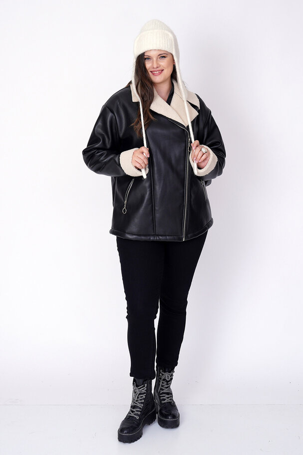 FAUX LEATHER JACKET WITH SHEARLING LINING