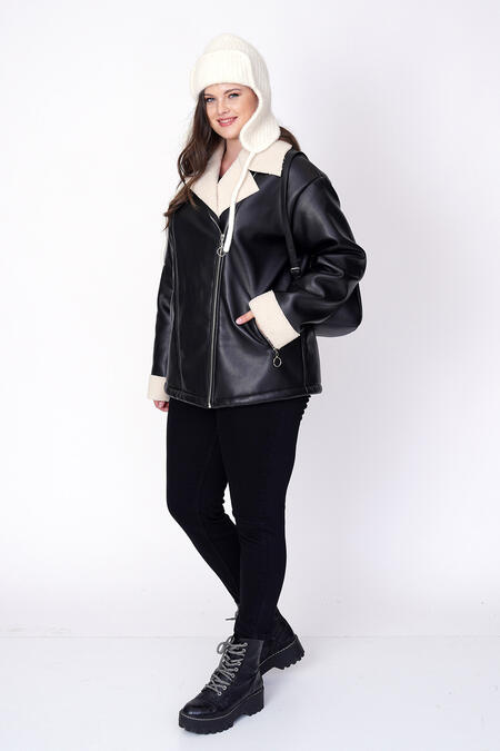 FAUX LEATHER JACKET WITH SHEARLING LINING - Thumbnail (3)