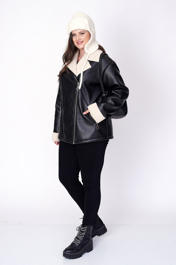 FAUX LEATHER JACKET WITH SHEARLING LINING