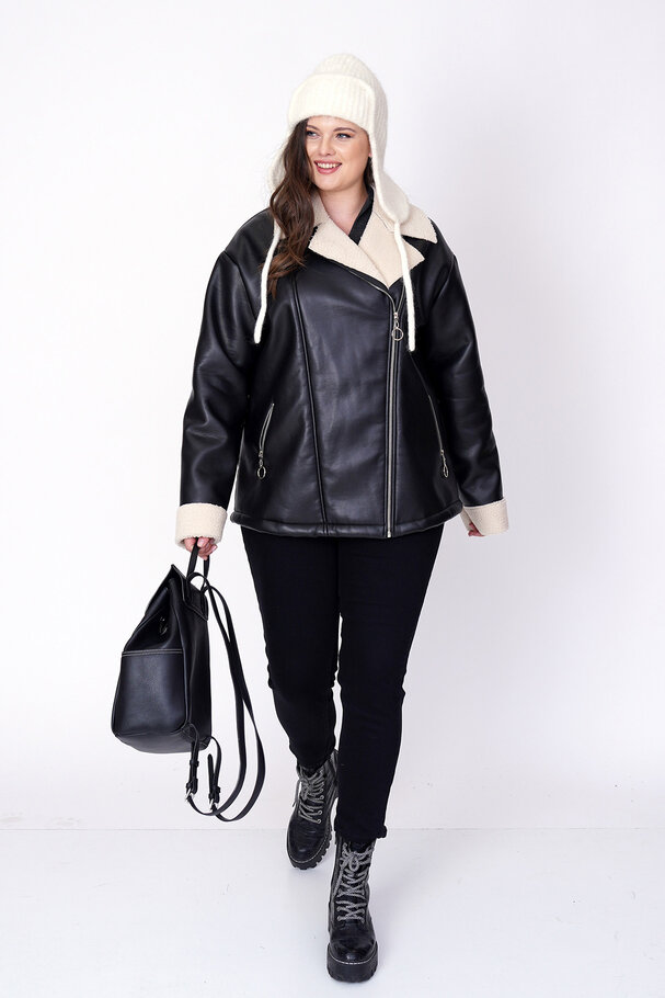 FAUX LEATHER JACKET WITH SHEARLING LINING