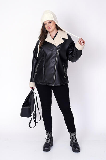 FAUX LEATHER JACKET WITH SHEARLING LINING - Thumbnail (5)