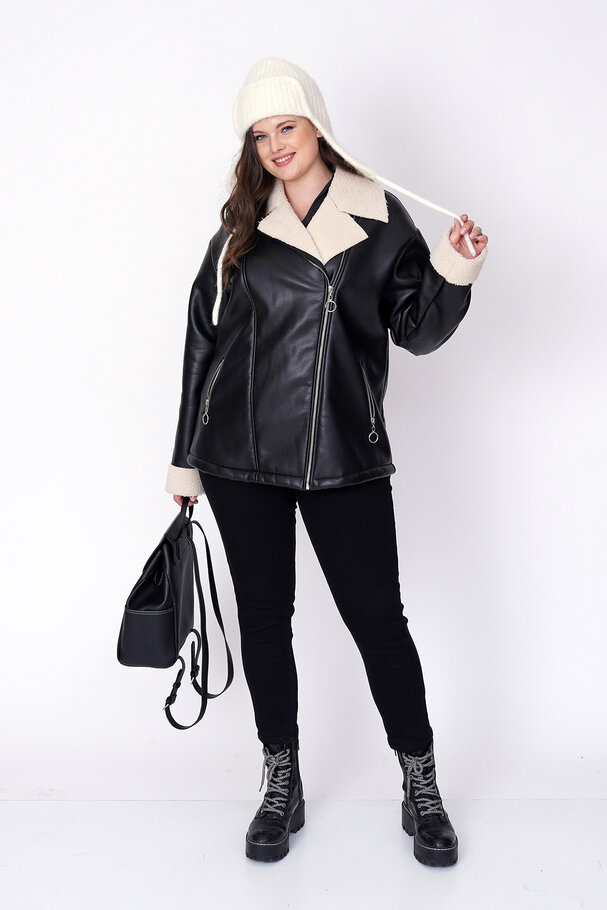 FAUX LEATHER JACKET WITH SHEARLING LINING