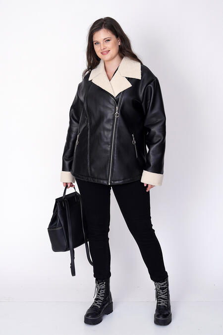 FAUX LEATHER JACKET WITH SHEARLING LINING - Thumbnail (6)
