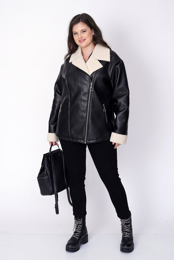 FAUX LEATHER JACKET WITH SHEARLING LINING