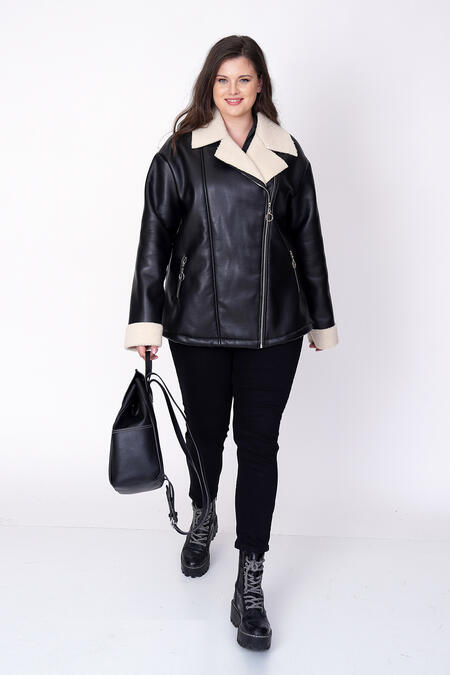 FAUX LEATHER JACKET WITH SHEARLING LINING - Thumbnail (7)